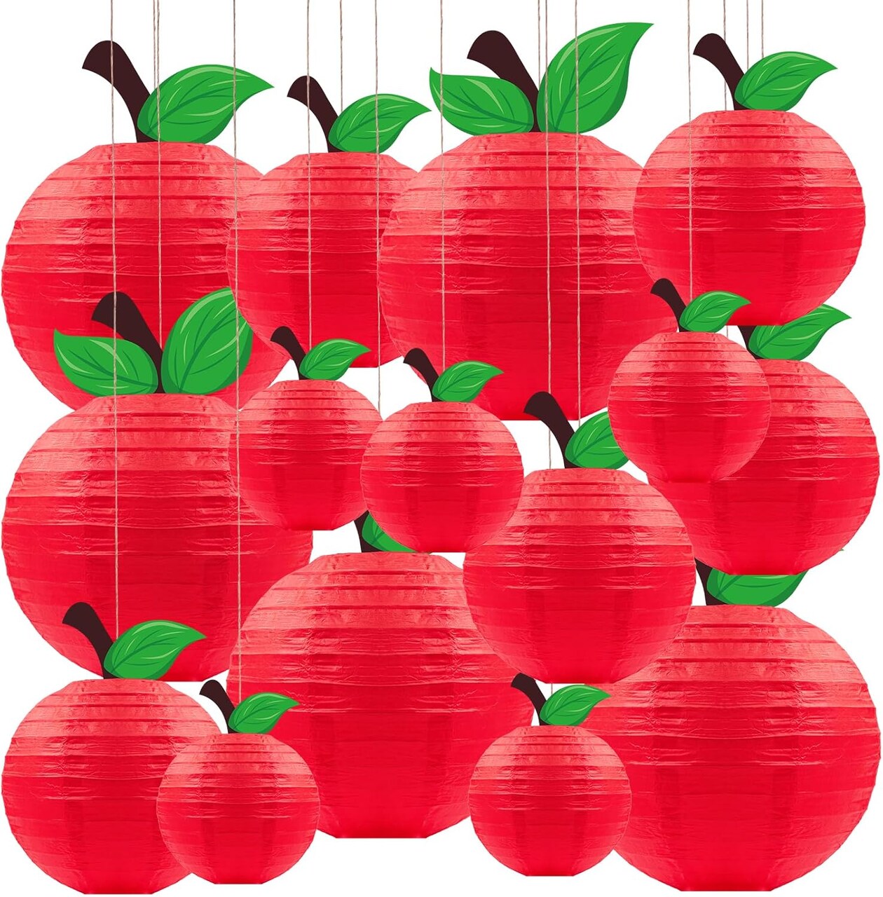 15Pcs Apple Paper Lantern Classroom Decor – Back to School Hanging Decorations | Red Apple Fruit Theme Party Supplies for First Day of School, Teacher Appreciation & Classroom Decor